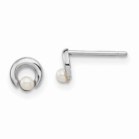 Madi K Kid's 14k White Gold  Button Freshwater Cultured Pearl Circle Post Earrings