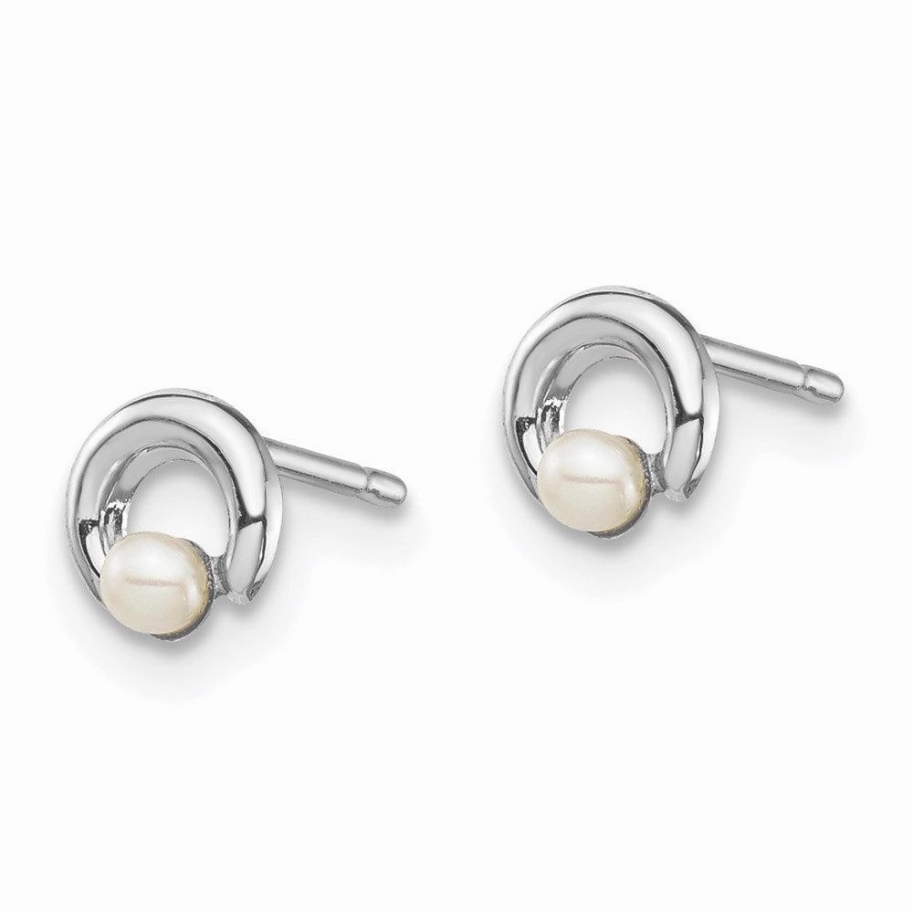 Madi K Kid's 14k White Gold  Button Freshwater Cultured Pearl Circle Post Earrings
