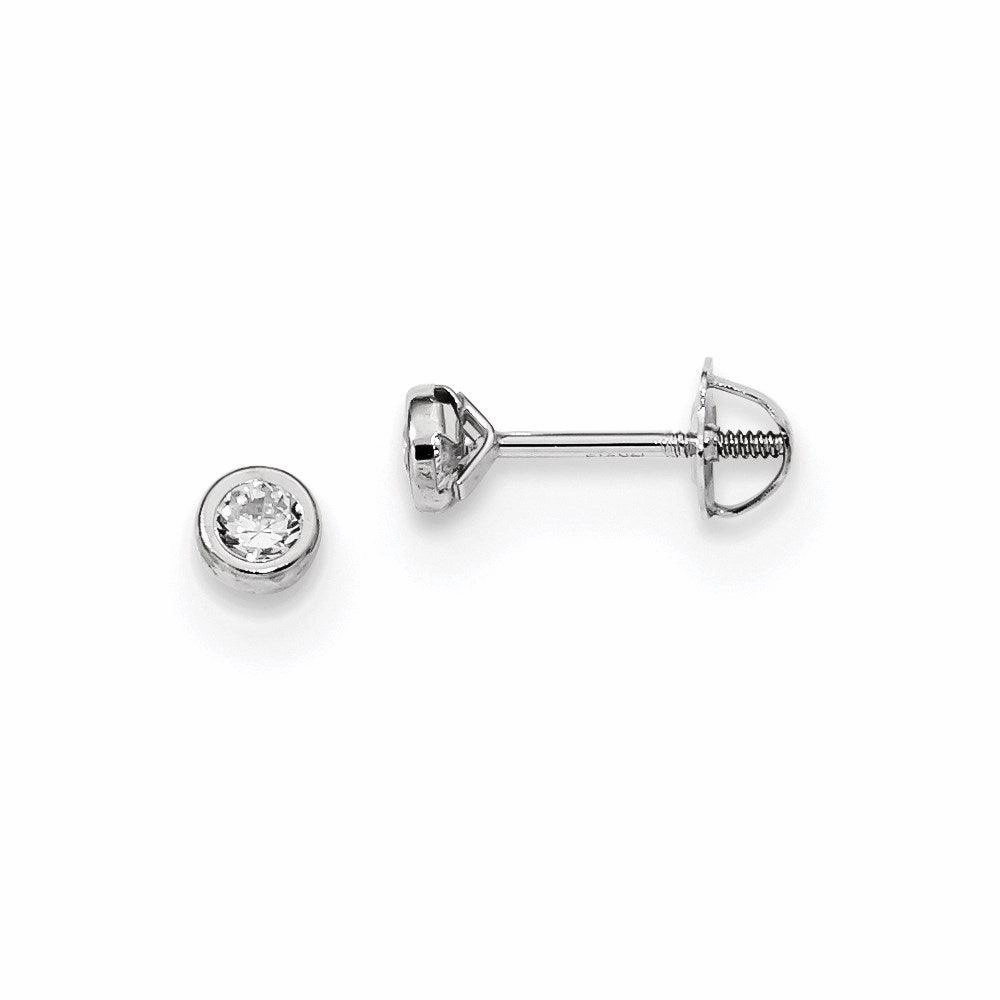 Madi K Kid's 14k  White Gold Polished CZ Bezel Post Earrings