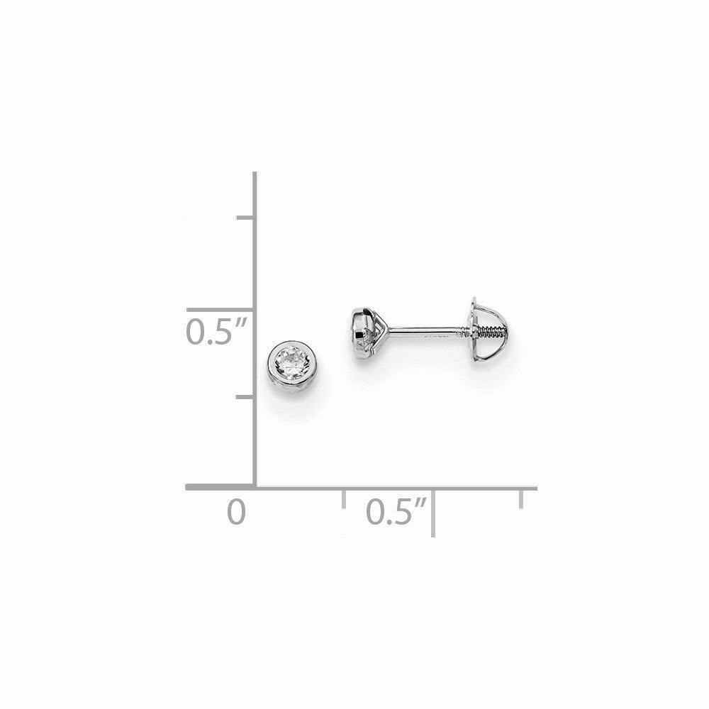 Madi K Kid's 14k  White Gold Polished CZ Bezel Post Earrings