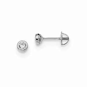 Madi K Kid's 14k  White Gold Polished CZ Bezel Post Earrings