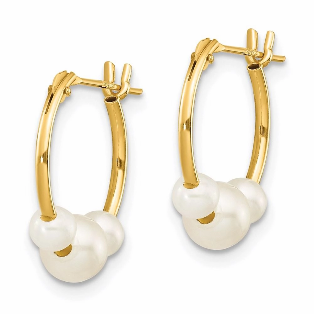 Madi K Kid's 14k  White Semi-round Freshwater Cultured 3 Pearl Hoop Earrings
