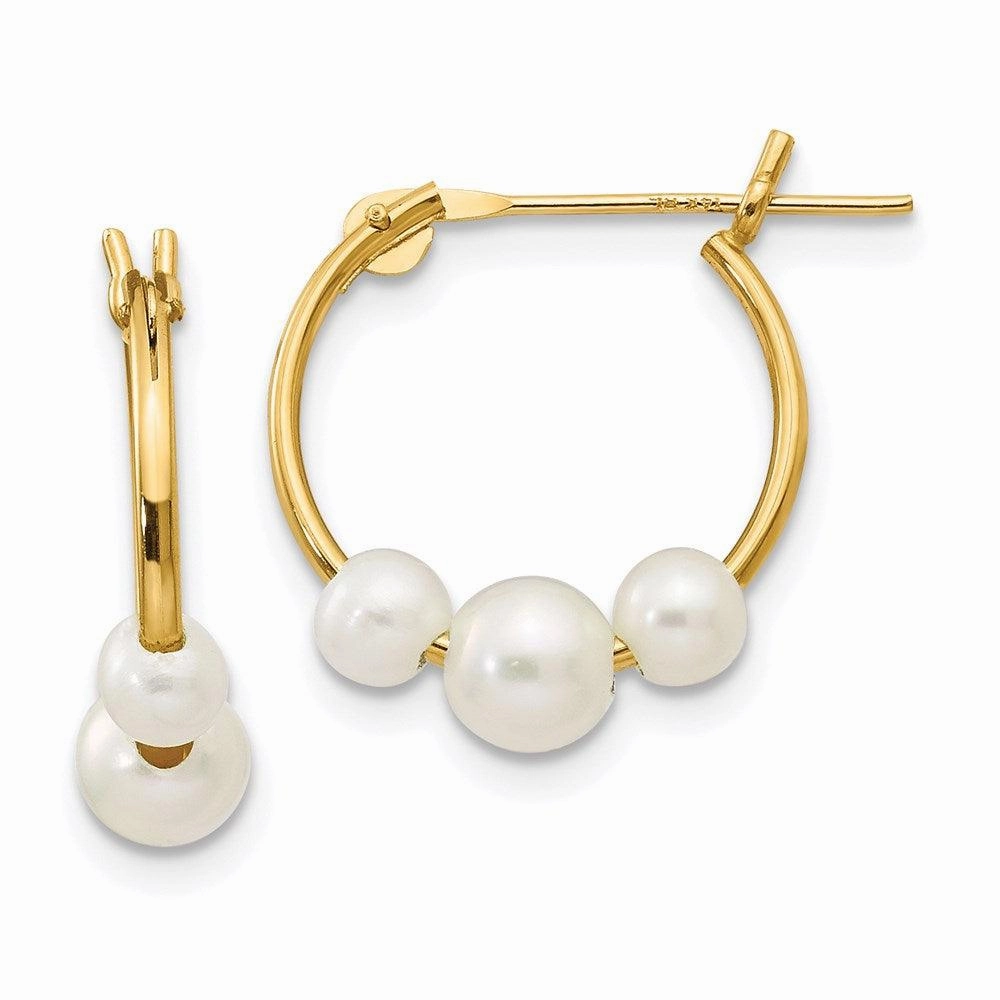 Madi K Kid's 14k  White Semi-round Freshwater Cultured 3 Pearl Hoop Earrings