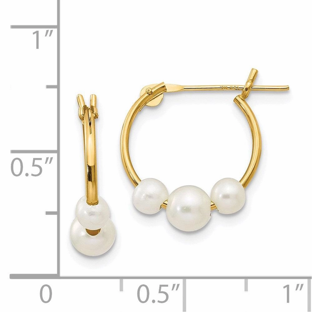 Madi K Kid's 14k  White Semi-round Freshwater Cultured 3 Pearl Hoop Earrings
