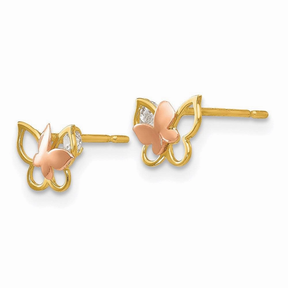 Madi K Kid's 14k Yellow & Rose Gold  CZ  Butterfly Post Earrings