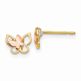 Madi K Kid's 14k Yellow & Rose Gold  CZ  Butterfly Post Earrings
