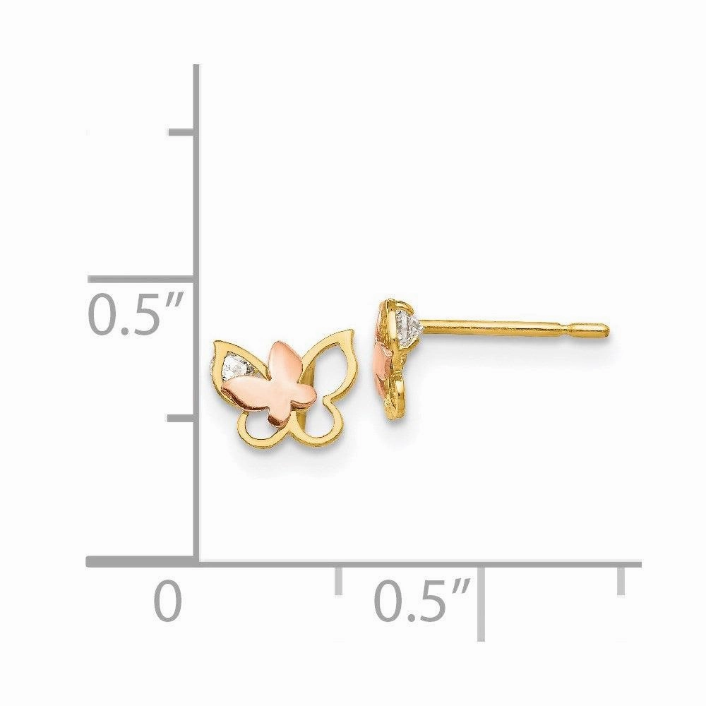 Madi K Kid's 14k Yellow & Rose Gold  CZ  Butterfly Post Earrings