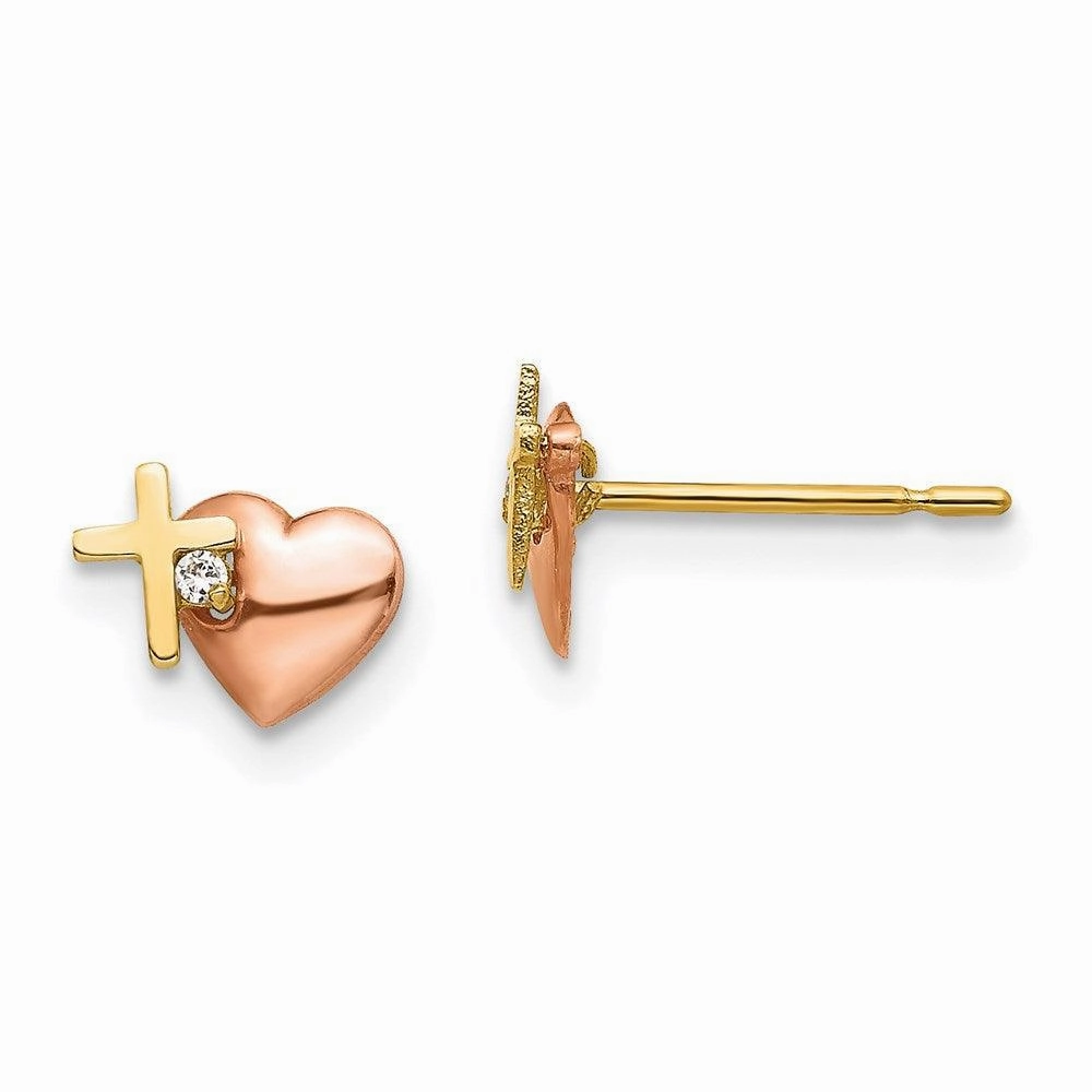 Madi K Kid's 14k Yellow & Rose Gold  CZ Heart and Cross Post Earrings