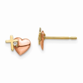 Madi K Kid's 14k Yellow & Rose Gold  CZ Heart and Cross Post Earrings