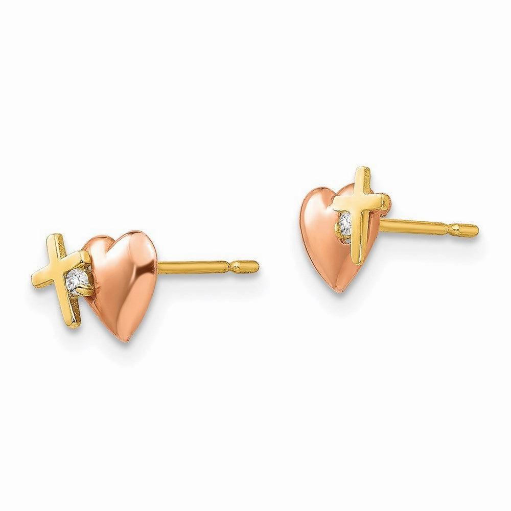Madi K Kid's 14k Yellow & Rose Gold  CZ Heart and Cross Post Earrings