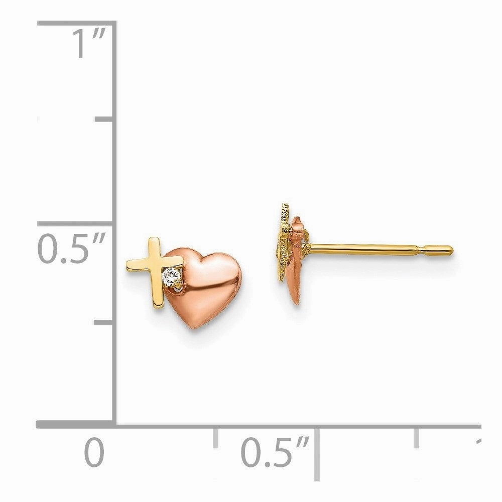 Madi K Kid's 14k Yellow & Rose Gold  CZ Heart and Cross Post Earrings