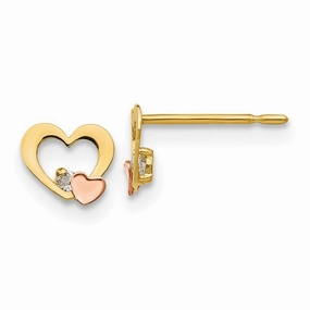 Madi K Kid's 14k Yellow & Rose Gold  CZ  Heart Post Earrings