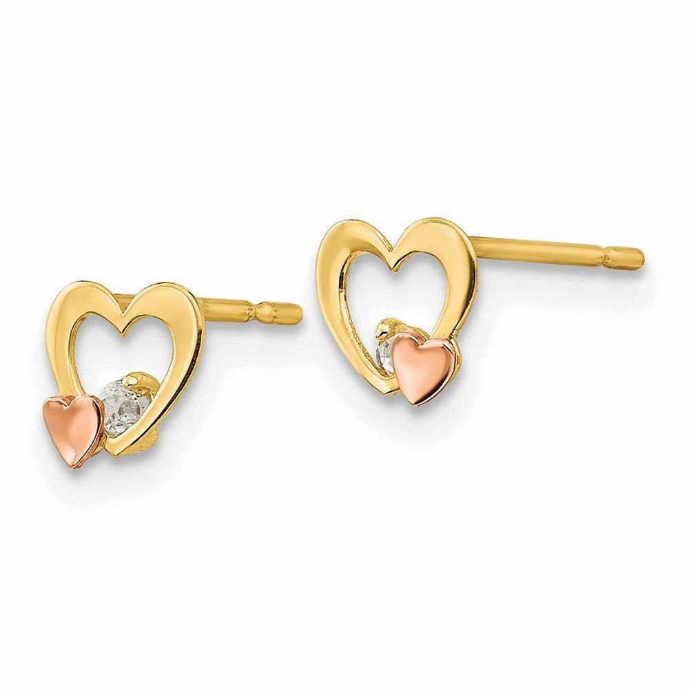 Madi K Kid's 14k Yellow & Rose Gold  CZ  Heart Post Earrings