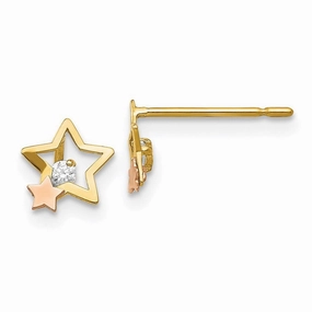 Madi K Kid's 14k Yellow & Rose Gold  CZ  Star Post Earrings