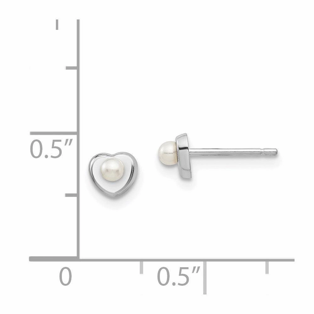 Madi K Kid's 14kw  White Button Freshwater Cultured Pearl Heart Post Earrings