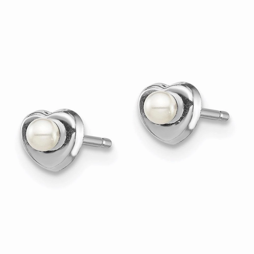 Madi K Kid's 14kw  White Button Freshwater Cultured Pearl Heart Post Earrings