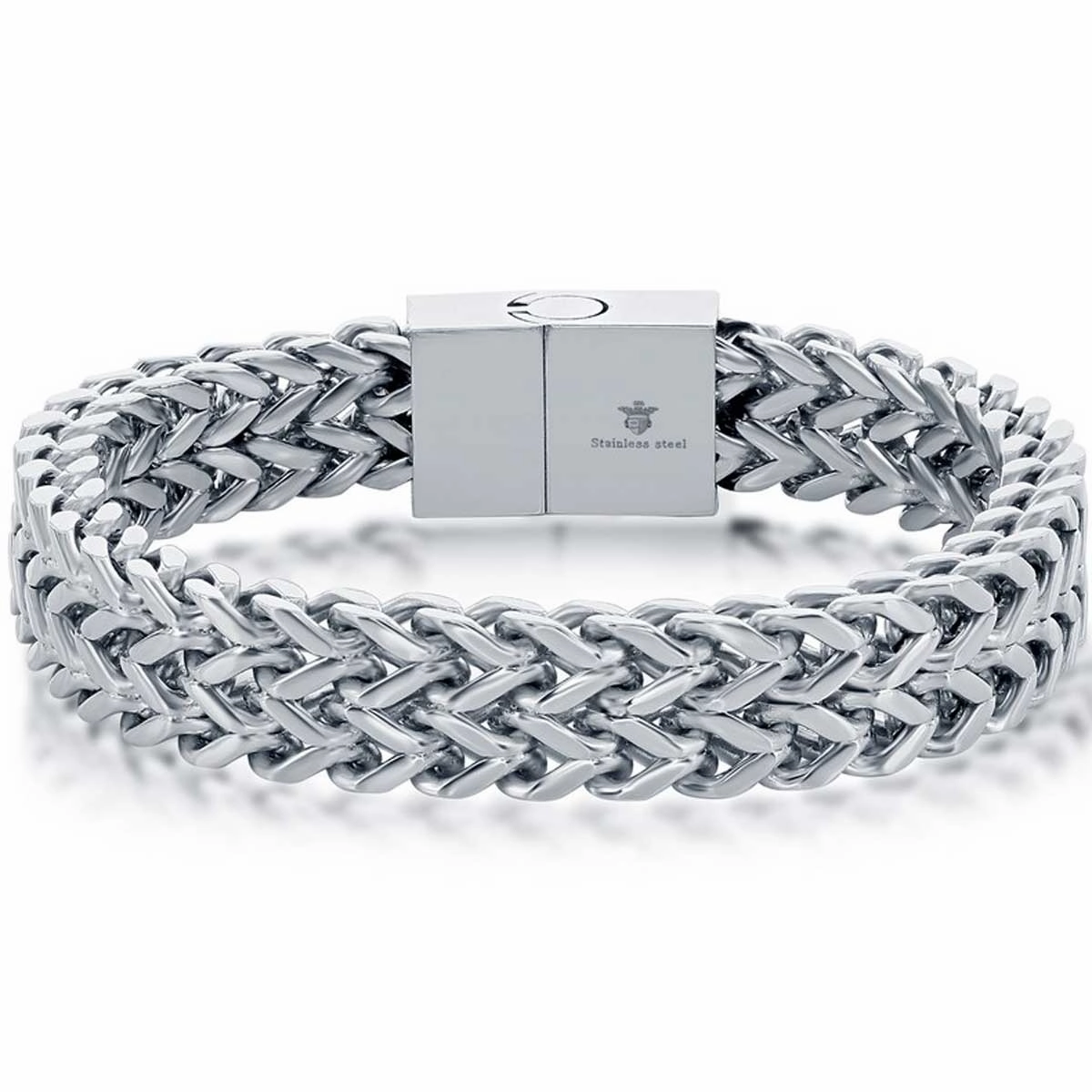 Men's Bracelet - Silver Stainless Steel CZ Double Franco Link | ST-1635