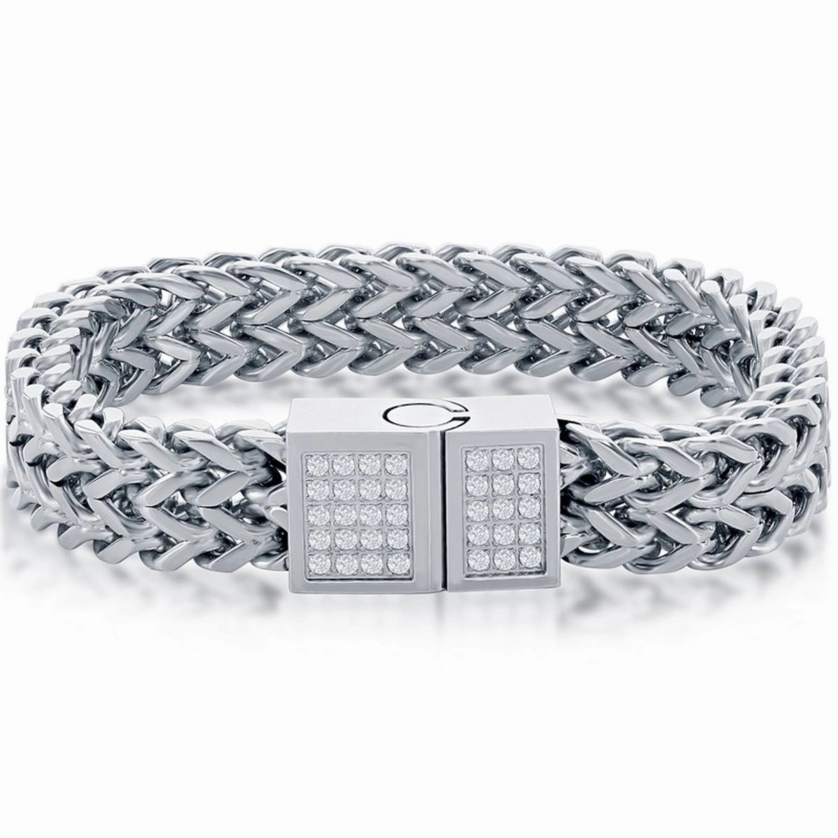 Men's Bracelet - Silver Stainless Steel CZ Double Franco Link | ST-1635
