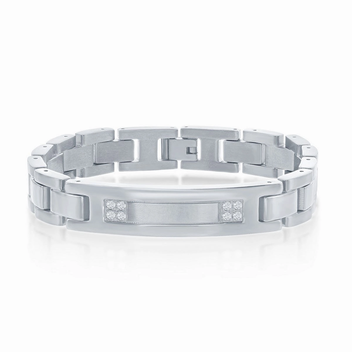 Men's Bracelet - Stainless Steel CZ ID Link | ST-1598