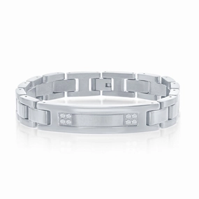 Men's Bracelet - Stainless Steel CZ ID Link | ST-1598