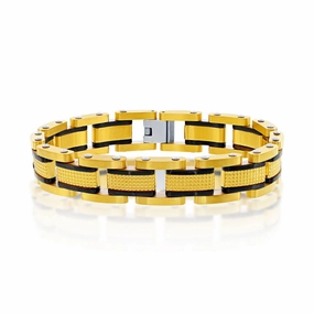 Men's Bracelet - Stainless Steel Gold and Black Textured Link | ST-1588