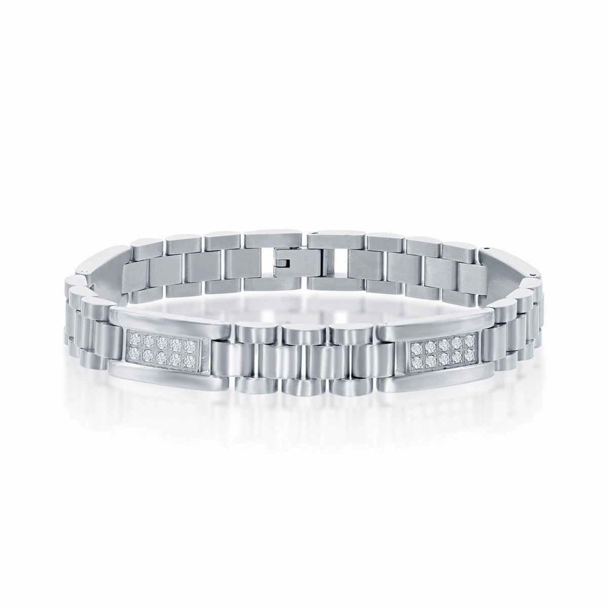 Men's Bracelet - Stainless Steel Micro Pave CZ Link | ST-1599
