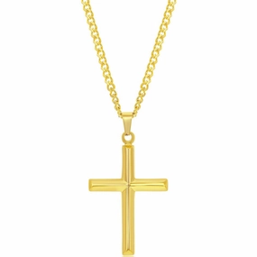 Men's Necklace - Gold Plated Stainless Steel Polished 3D Cross | SL-7085