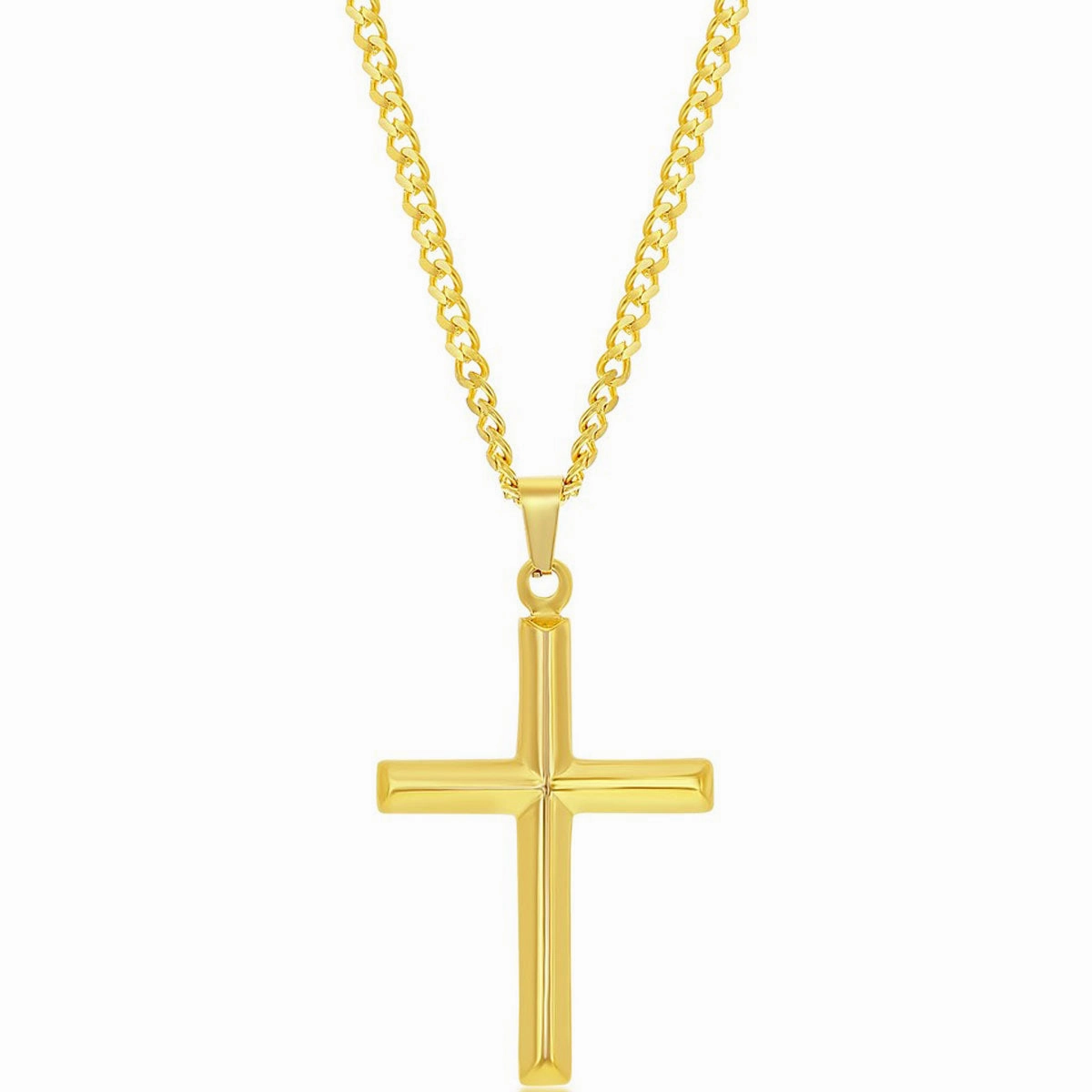 Men's Necklace - Gold Plated Stainless Steel Polished 3D Cross | SL-7085