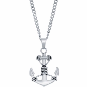 Men's Necklace - Stainless Steel Oxidized Anchor| SL-7095
