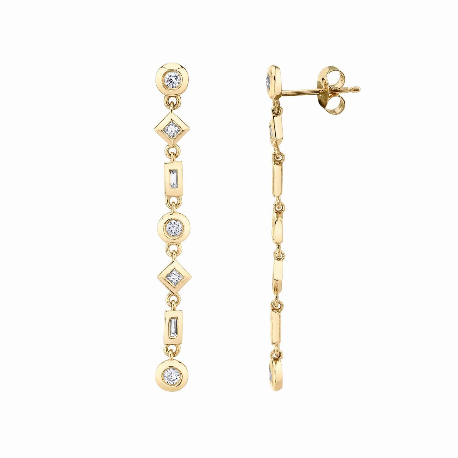 Mixed Shape Bezel Tennis Earrings ER416YG