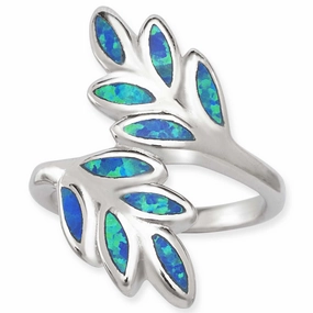 Opalata Women's Blue Inlay Opal Double Leaf Ring - W-1397
