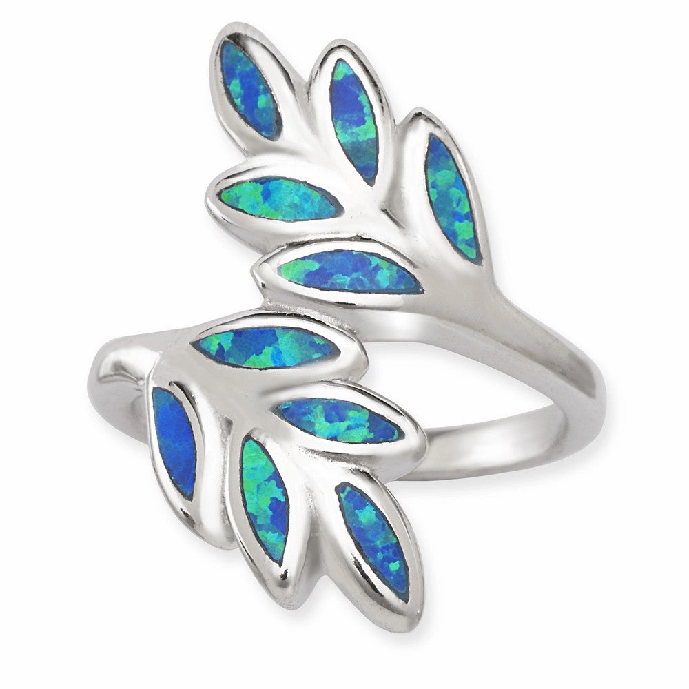 Opalata Women's Blue Inlay Opal Double Leaf Ring - W-1397