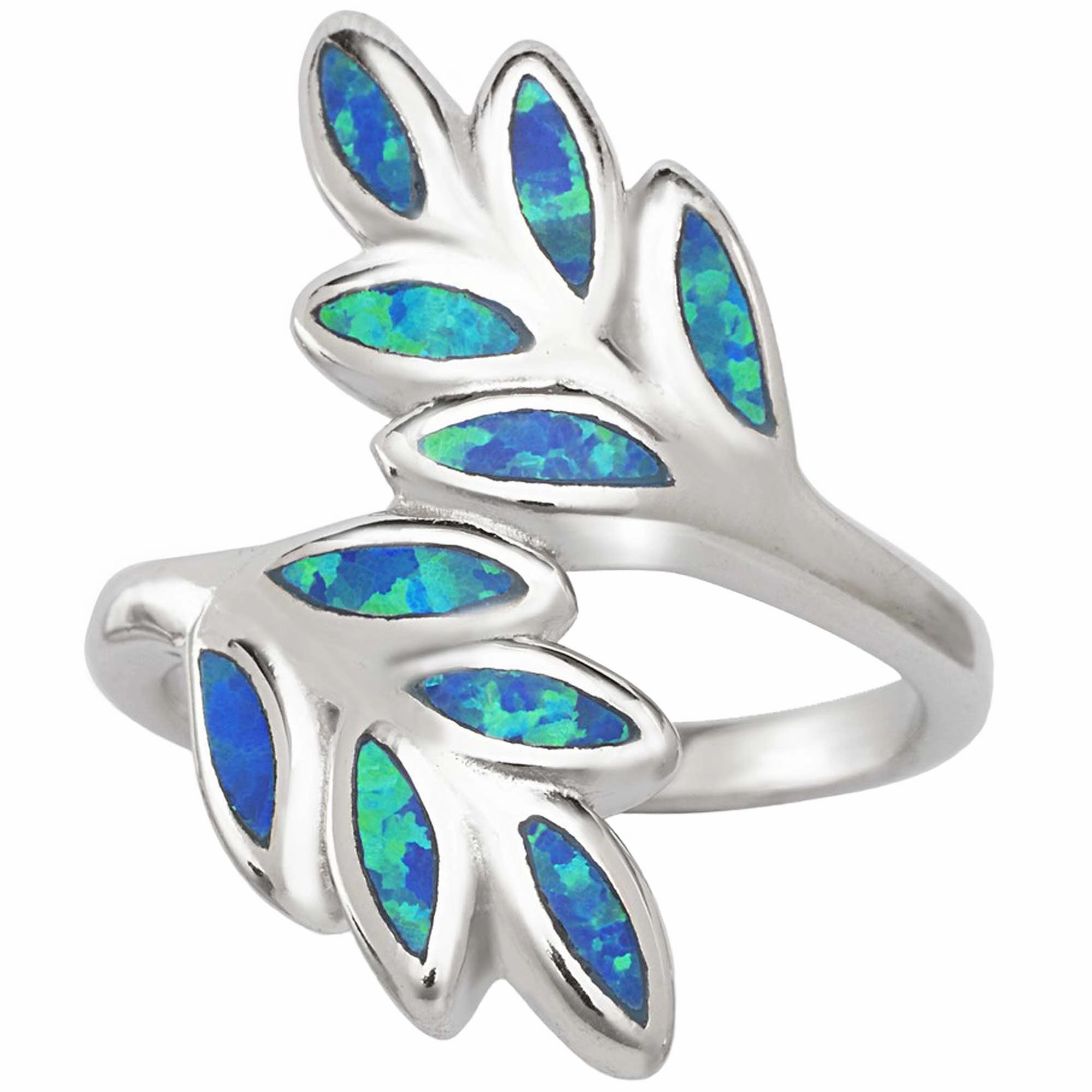 Opalata Women's Blue Inlay Opal Double Leaf Ring - W-1397