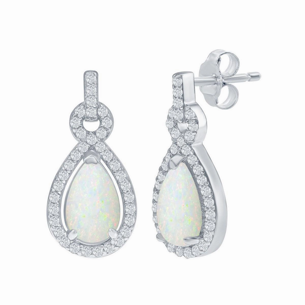 Opalata Women's Earrings - Sterling Silver Opal Pearshaped with CZ Border | D-8172