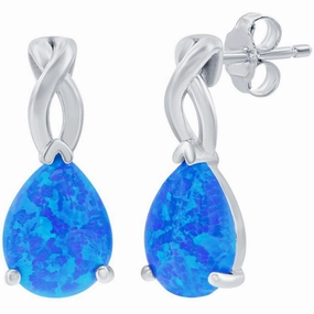 Opalata Women's Earrings - Sterling Silver Pear Shaped Blue Opal Post Back | D-7932