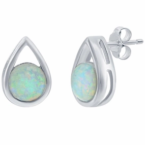 Opalata Women's Earrings - Sterling Silver Pearshaped with Round Opal Stud | D-8167