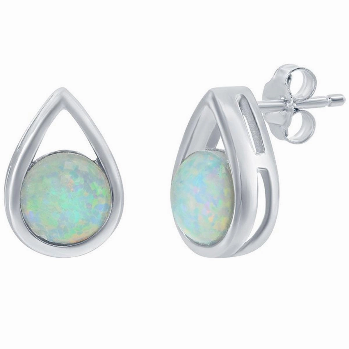 Opalata Women's Earrings - Sterling Silver Pearshaped with Round Opal Stud | D-8167