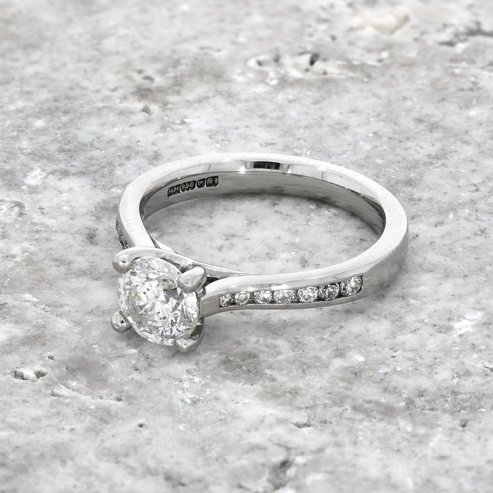 Palladium 0.90cts Solitaire Ring Brilliant Cut Diamond