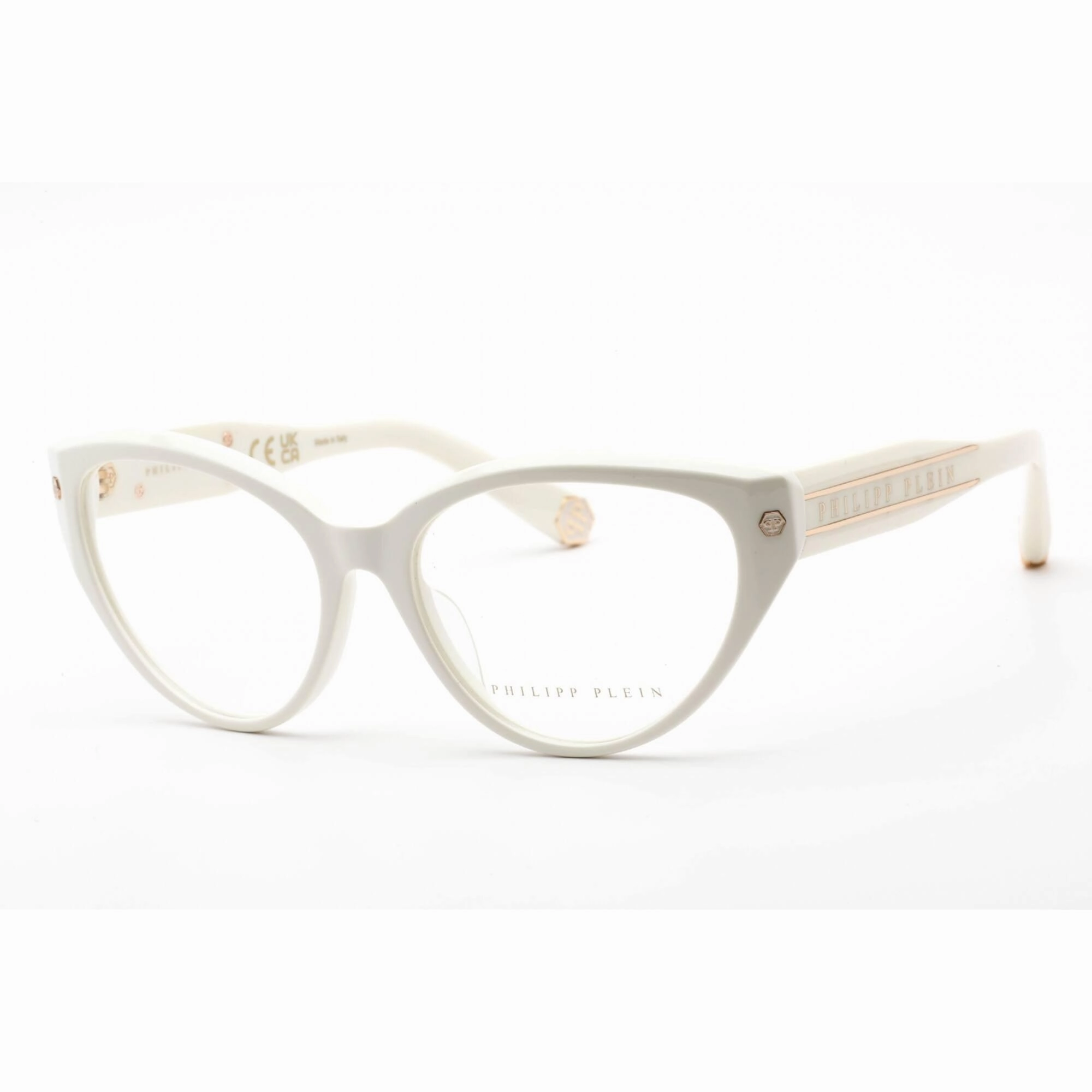 Philipp Plein Women's Eyeglasses - Shiny Cream Plastic Cat Eye Frame | VPP052M 03GF