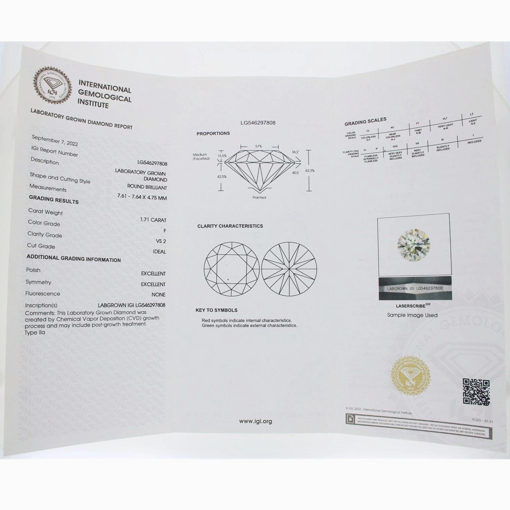 Platinum 1.71cts Lab Grown Diamond Solitaire Ring