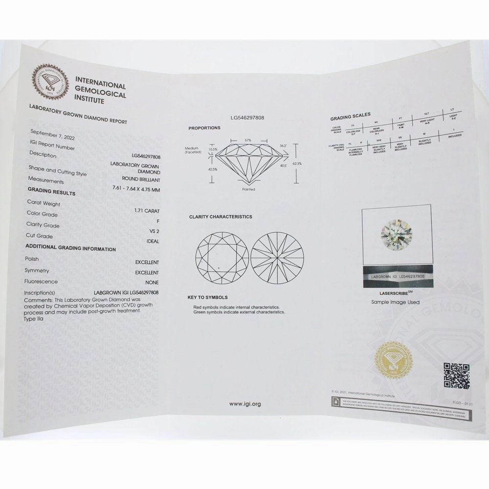 Platinum 1.71cts Lab Grown Diamond Solitaire Ring