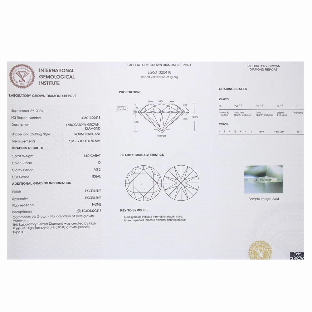 Platinum 1.80ct Brilliant Cut Lab Grown Diamond Solitaire Ring D VS2