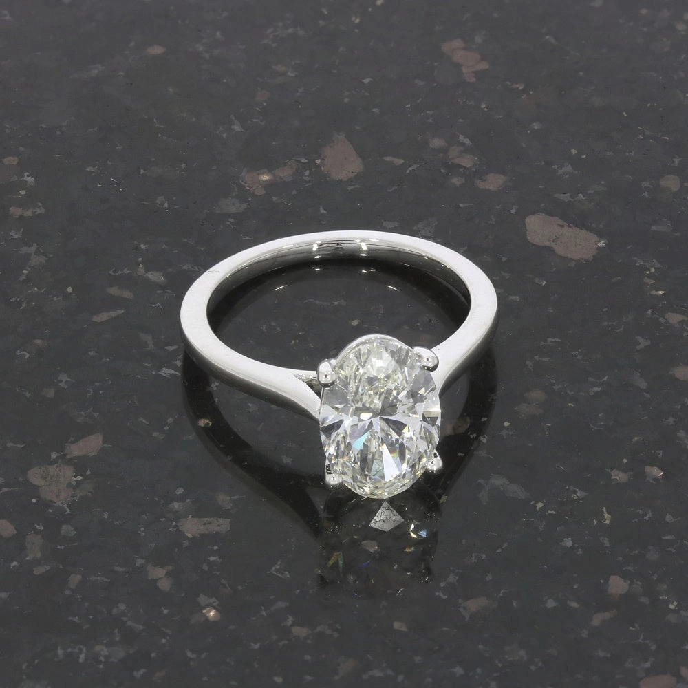 Platinum 2.56ct Oval Brilliant Cut Lab Grown Diamond Solitaire Ring G VS1