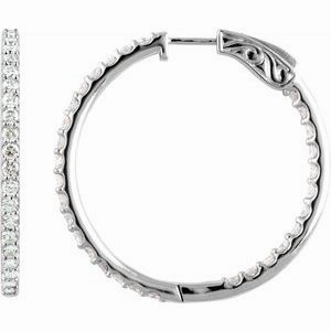 Platinum 3 CTW Natural Diamond Inside-Outside 34.5 mm Hinged Hoop Earrings