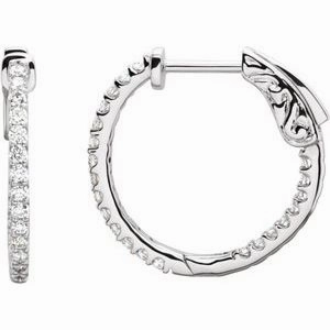 Platinum 3 CTW Natural Diamond Inside-Outside 34.5 mm Hinged Hoop Earrings