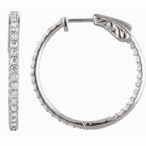 Platinum 3 CTW Natural Diamond Inside-Outside 34.5 mm Hinged Hoop Earrings