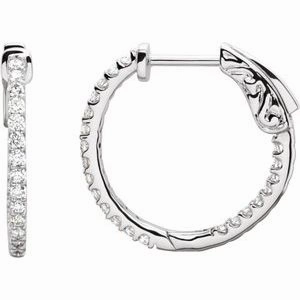 Platinum 3 CTW Natural Diamond Inside-Outside 34.5 mm Hinged Hoop Earrings