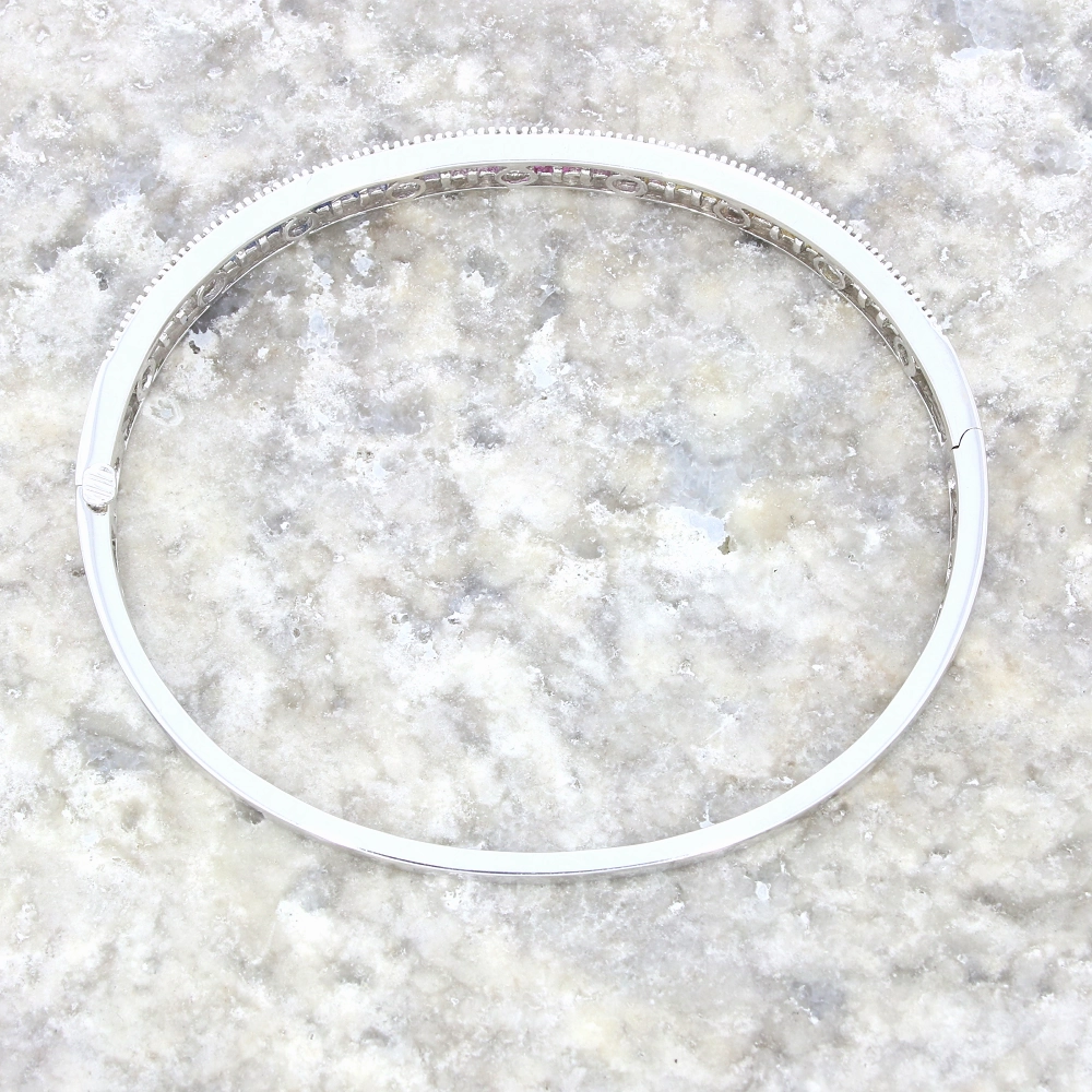 Pre Owned 14ct White Gold Multi Colour Sapphire and Diamond Bangle Bracelet