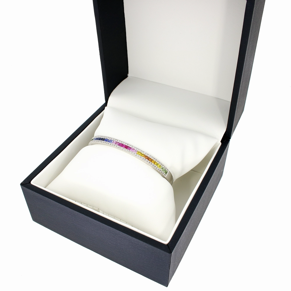 Pre Owned 14ct White Gold Multi Colour Sapphire and Diamond Bangle Bracelet