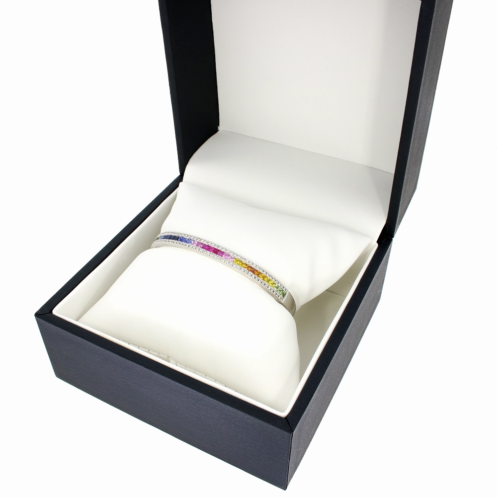 Pre Owned 14ct White Gold Multi Colour Sapphire and Diamond Bangle Bracelet